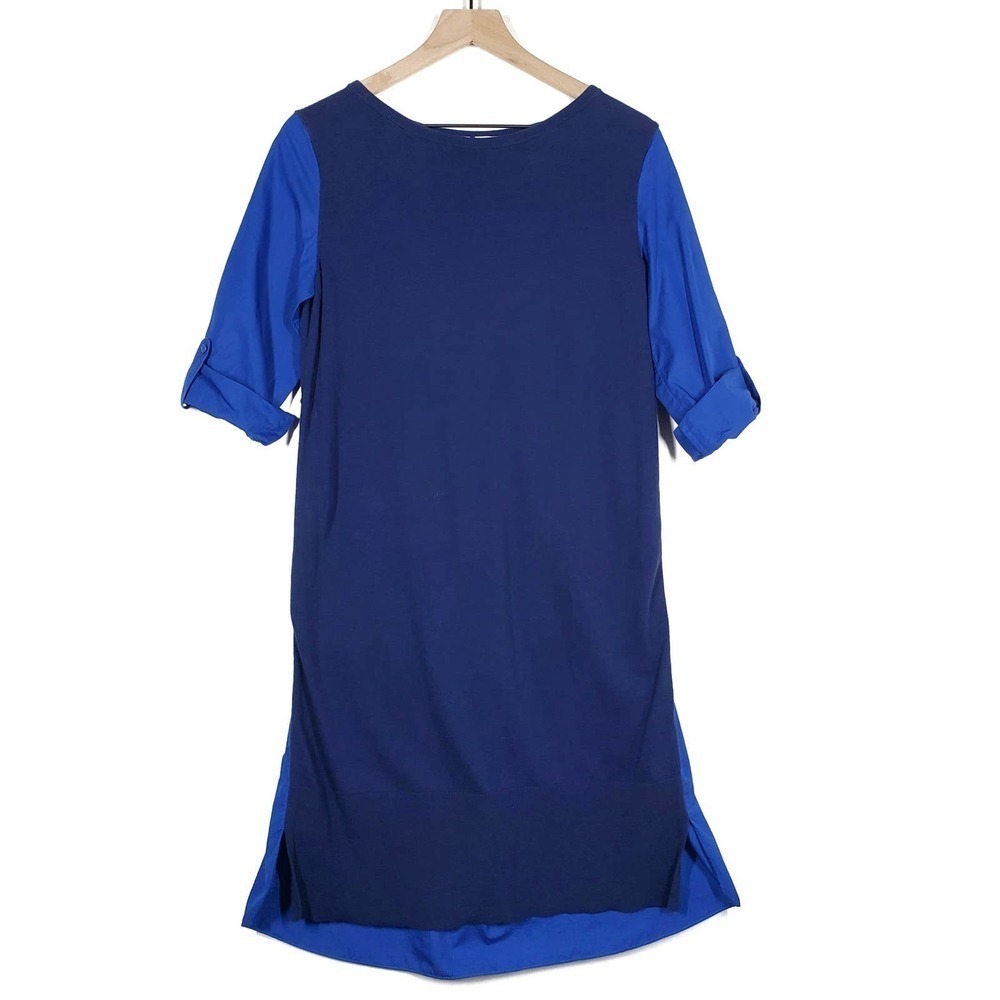 Akris Punto‎ Mixed Material Dress 6 Blue Sweater Shirtdress